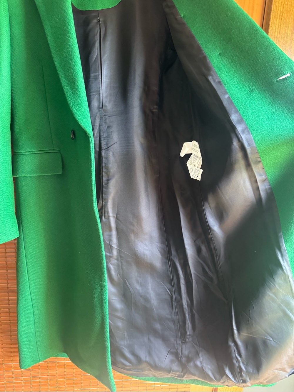 ZARA Women's Double-Breasted Kelly Green Manteco Wool Long Coat Size Small - Picture 9 of 11